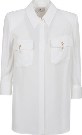 Elisabetta Franchi Three-Quarter Sleeve White Shirt With Flap Pockets