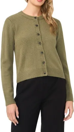 Vince Camuto Crewneck Cardigan in Green Earth at Nordstrom, Size Xx-Large