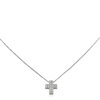 Salvini 18k White Gold 0.13 CT G and H Diamond Cross Necklace
