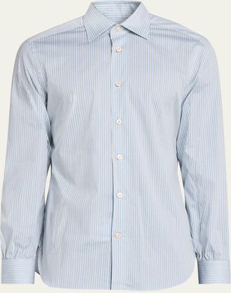 Kiton Mens Cotton Stretch Multi-Stripe Sport Shirt
