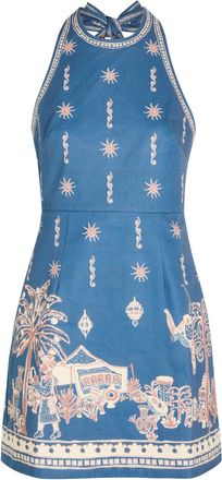 Alemais Alemais Acacia Printed Cotton Mini Dress - Blue - 16 (UK16 / XL)