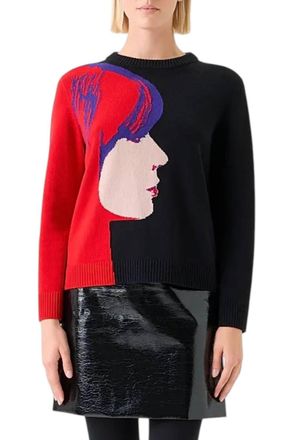 Akris Francoise Hardy Graphic Virgin Wool-Cashmere Sweater In Black Multi