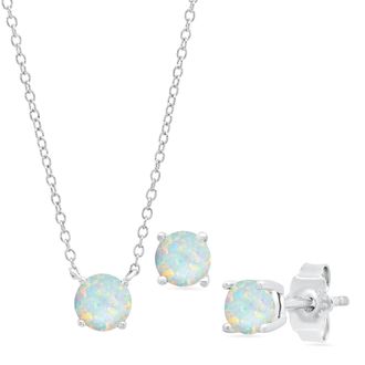 MAX + STONE Sterling Silver 4mm Gemstone Earrings and 6mm Pendant set