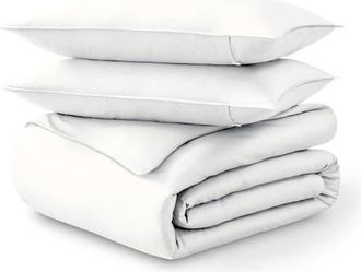Bare Home 400 Thread Count Organic Cotton Sateen Duvet Cover and Sham Set in White at Nordstrom, Size Full