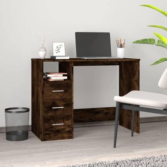 Berkfield Home Desk with Drawers Smoked Oak 102x50x76 cm Engineered Wood in Brown | Size: 102 x 50 x 76 cm