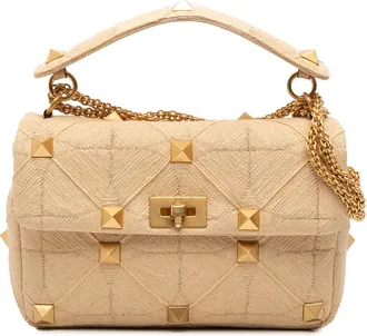 Valentino Pre-owned Valentino Large Raffia Roman Stud Satchel IV3V8YWOL6SCB0Q8