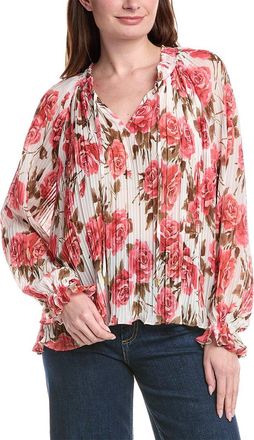 Alberta Ferretti Philosophy Smocked Tie Neck Printed Plisse Blouse