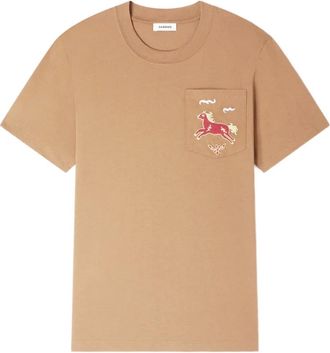Sandro embroidery-horse cotton T-shirt - men - Cotton - L - Neutrals