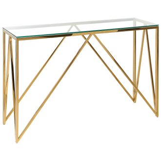 Beliani Consola De Vidrio Templado Dorado 120 X 40 Cm Acero Inoxidable Glamour Moderno Sala De Estar Dormitorio Weso