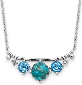 Diamond2Deal Sterling Silver Multi Color Cubic Zirconia Reconstituted Turquoise Necklace 16 with 2 Ext