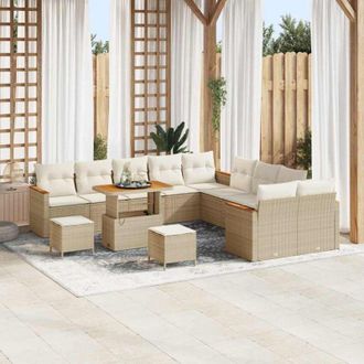 vidaXL Conjunto De Sof&aacute; De Jard&iacute;n Con Coj&iacute;n 13 Pcs Beige Polirat&aacute;n Vidaxl