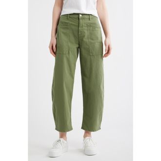 Frank & Eileen Bray Barrel Leg Cotton Twill Pants in Olive at Nordstrom, Size 14