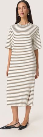 Soaked In Luxury Jersey jurk Straight fit White and Elm Stripe brown white