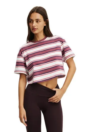 Cotton On Womens Active Cropped Graphic Active Tee in White Stripe at Nordstrom, Size Xx-Small