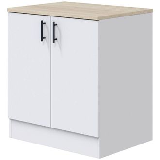 Dmora Mobile per lavello 2 ante Nolia, Base sottolavello, Mobile lavello con ante, Struttura base per lavello, 80x60 h90 cm, Bianco e Rovere - Dmora