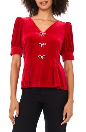 CeCe by Cynthia Steffe Bow Velvet Top in Candy Apple at Nordstrom Rack, Size Medium