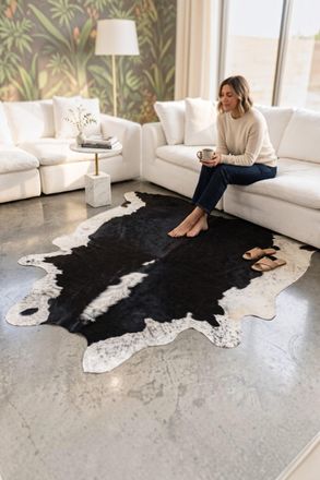 Infinity Leather Natural Cow Leather Black White Cowhide Hairon Rug - Hereford