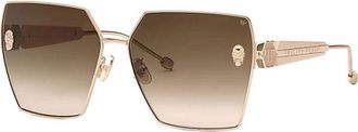 Philipp Plein Philipp Plein Sunglasses Square Full Rim, Ivory Frame And Brown Gradient Lens Spp122S0F47