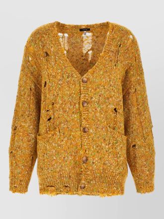 R13 distressed cardigan front pockets rib trims