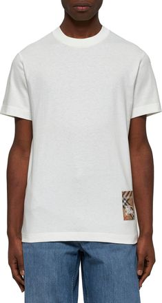 Burberry Mens Cotton T-Shirt With Check Appliqu&eacute; Ivory T-Shirts And Polos