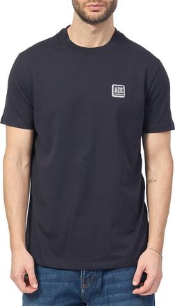 A|X Armani Exchange Mens Utility Edge, Sustainable, Eco-Leather Logo Patch T-Shirt, deep Navy, XL