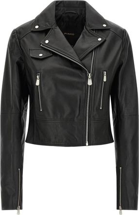 Pinko New Sensibile Nappa Jacket - Dames - Leren en Su&egrave;de Jassen - Zwart - M - Leer - Jassen
