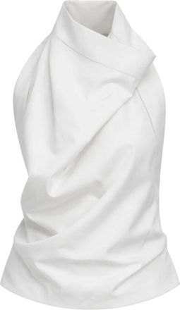 Carven Gedrapeerde Top van Zijde met Open Rug - Dames - Blouses - Wit - XL - Overhemden