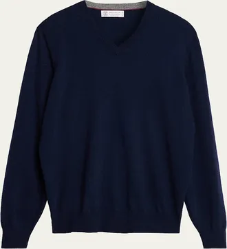 Brunello Cucinelli Mens Cashmere Classic Fit V-Neck Sweater