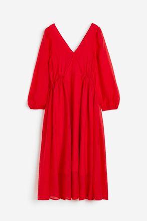 H&M Kleid mit V-Neck und Ballon&auml;rmeln - Red