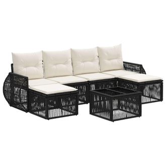 vidaXL Conjunto De Sof&aacute;s De Jard&iacute;n 7 Pcs Negro Y Blanco Crema Vidaxl