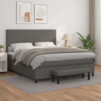 vidaXL Cama Box Spring Con Colch&oacute;n Cuero Sint&eacute;tico Gris 160x200 Cm Vidaxl