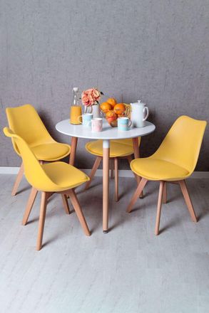Regalos Miguel Regalos Miguel - Descuento Extra - Conjunto Mesa Tower Redonda 80 Cm Blanca Y Pack 4 Sillas Synk Basic - Amarillo
