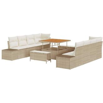 vidaXL Vidaxl - Conjunto De Sof&aacute; De Jard&iacute;n Con Coj&iacute;n 11 Pcs Beige, Crema