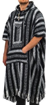 Loud Elephant 100% Woven Cotton Long Hooded Poncho - Black & White