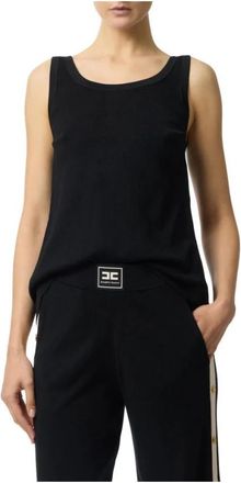 Elisabetta Franchi Top van gebreide stof met glanzende viscose banden - Dames - Tops zonder mouwen - Zwart - M - Tops