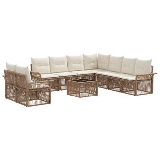 vidaXL Conjunto De Sof&aacute;s De Jard&iacute;n 10 Pcs Beige Rat&aacute;n Sint&eacute;tico Vidaxl