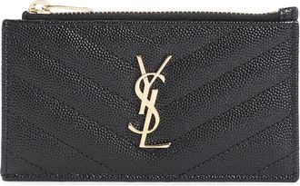 Saint Laurent Monogram Zip Cardholder - Dames - Portefeuilles - Zwart - ONE Size - Leer - Accessoires
