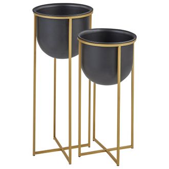 Beliani Conjunto De 2 Macetas De Interior Redondas 56/46 Cm De Metal Negro Thuja