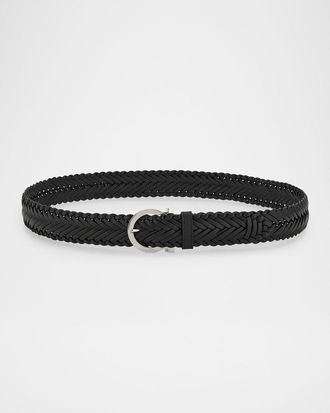 Ferragamo Men & apos;s Gancini-Buckle Woven Leather Belt