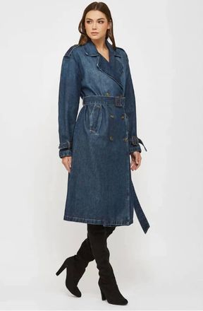 Hidden Jeans Devon Classic Denim Trench Coat In Dark Wash