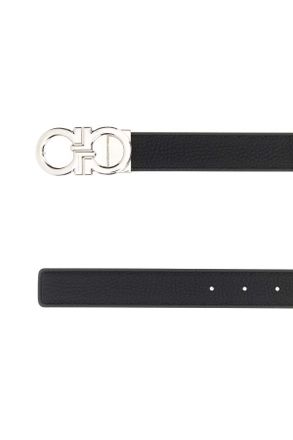 Ferragamo Mens Black Leather Reversible Belt Nerotitanicblue Cinture