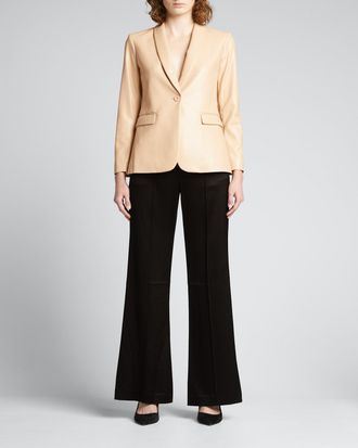 Alice & Olivia Macey Vegan-Leather Shawl-Collar Blazer