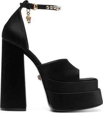 Versace Strass Fabric Sandalen - Dames - Sandalen met hakken - Zwart - 37 1/2 EU - Leer - Schoenen