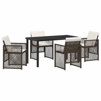 Berkfield Home 5 Piece Garden Dining Set with Cushions Brown Poly Rattan
