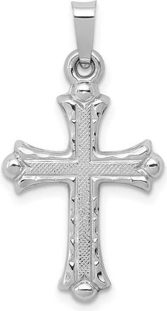 Diamond2Deal 14K White Gold Textured and Polished Fleur de lis Cross Pendant