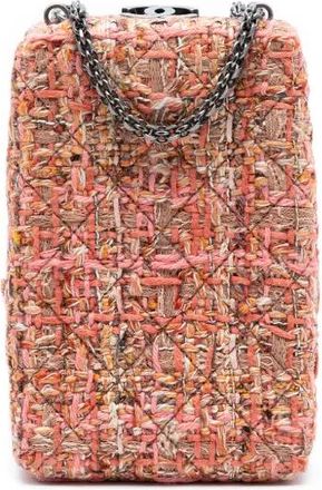 Chanel Borsa a tracolla Vertical Box CC in tweed con catena 2016-2017 - Rosa