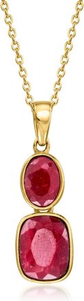 Ross-Simons Ruby Double-Drop Pendant Necklace in 18kt Gold Over Sterling
