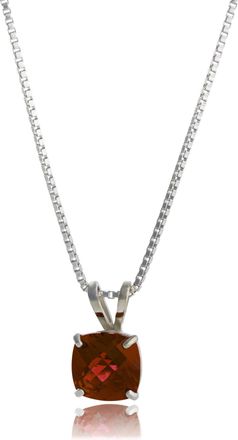 MAX + STONE 14k White Gold 8mm Cushion Cut Gemstone Pendant Necklaces with 18 inch Box Chain