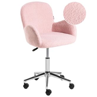 Beliani Silla De Oficina Giratoria Moderna Con Reposabrazos Altura Ajustable Boucl&eacute; Rosa Pastel Priddy