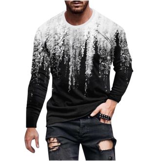 Generic Mens Graffiti Print Shirts Long Sleeve Crew Neck T-Shirt for Men UK Stylish Soft Breathable Stretchy Tee Casual Pullover Top Classic Round Neck Shirt 